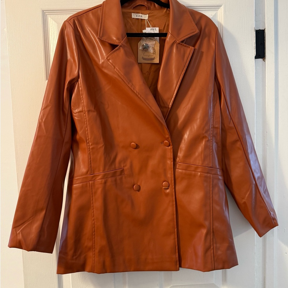 Kori Women's Double-Breasted Faux Leather Blazer - Brown